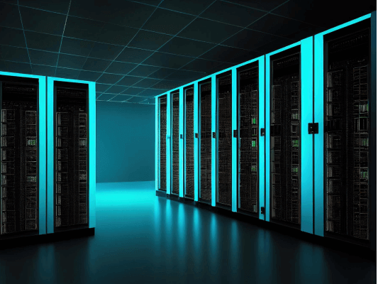 A row of illuminated server racks in a dimly lit data center silently hums, underpinning the seamless efficiency of managed web hosting solutions.